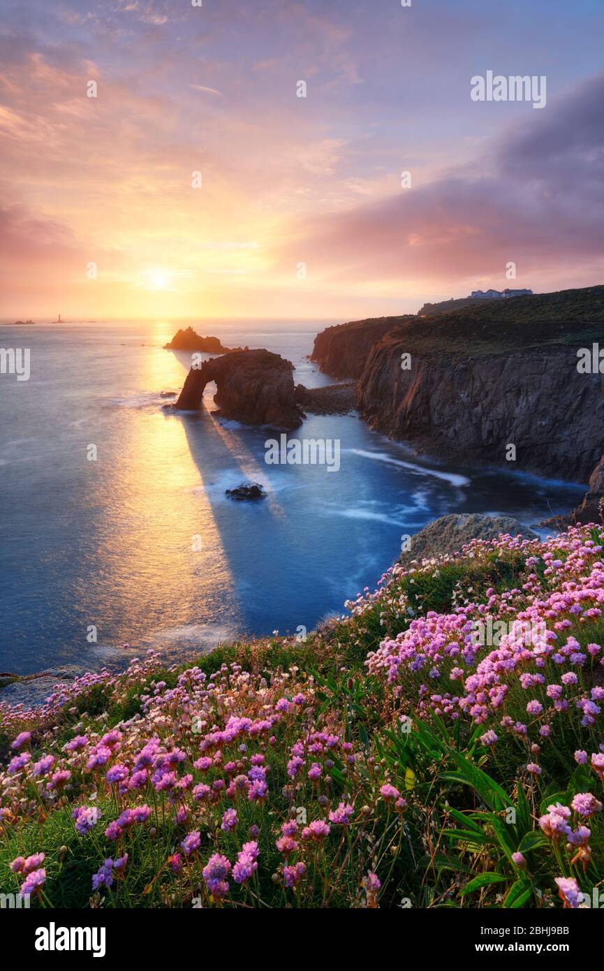 The clifftops at Land's End during spring Stock Photo