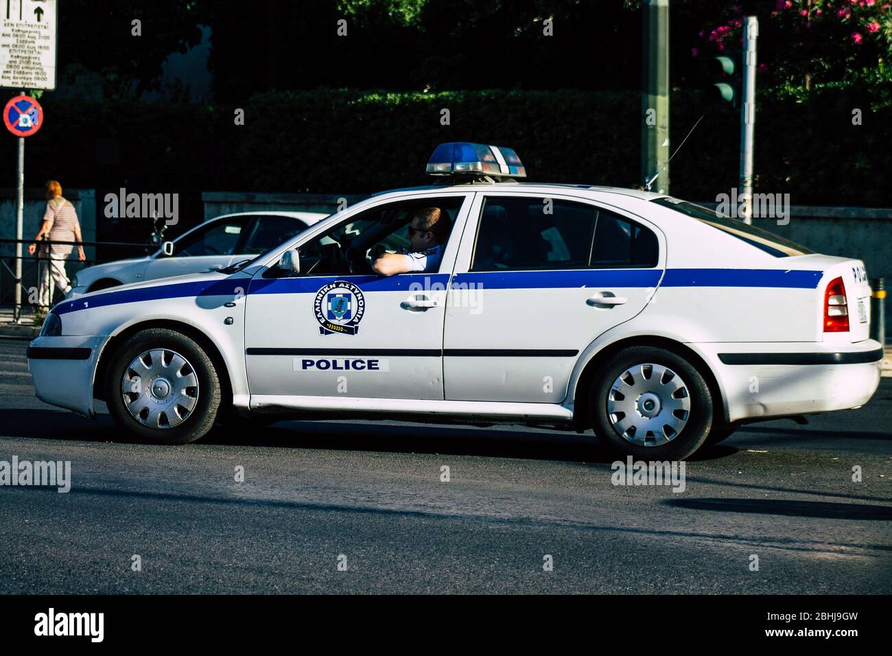 Athens Greece August 27, 2019 View of a Greek police car driving