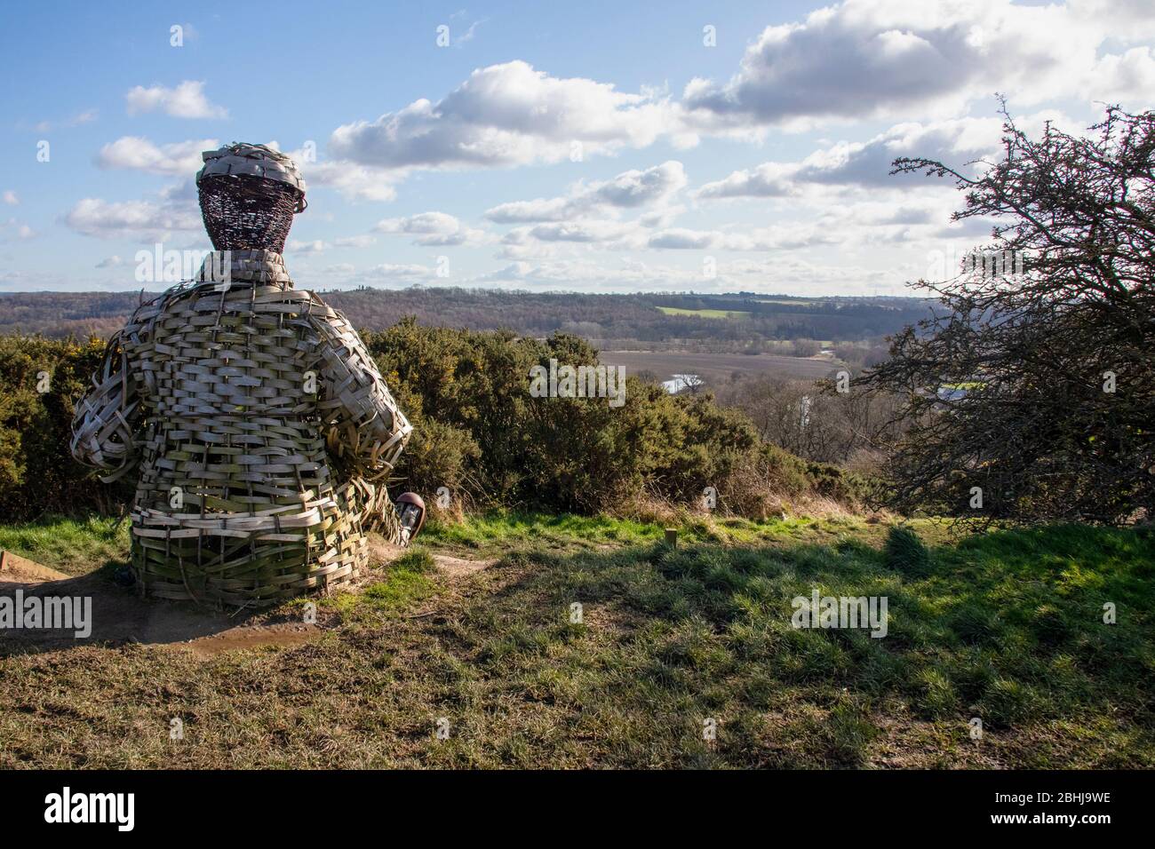 Looking over the Wear valley from south of Durham City with the wicker man Stock Photo