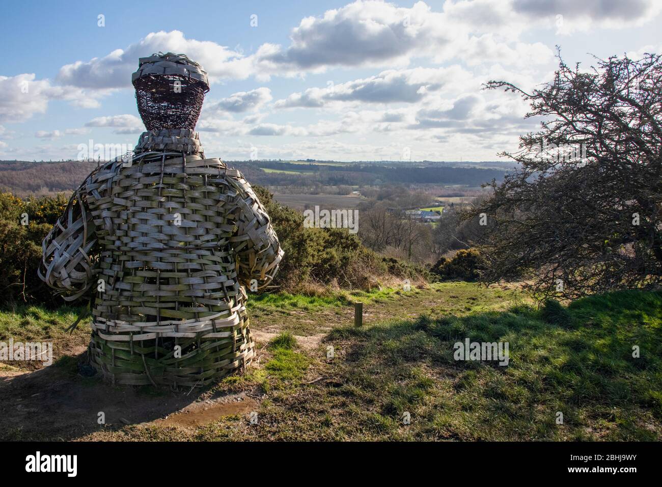 Looking over the Wear valley from south of Durham City with the wicker man Stock Photo