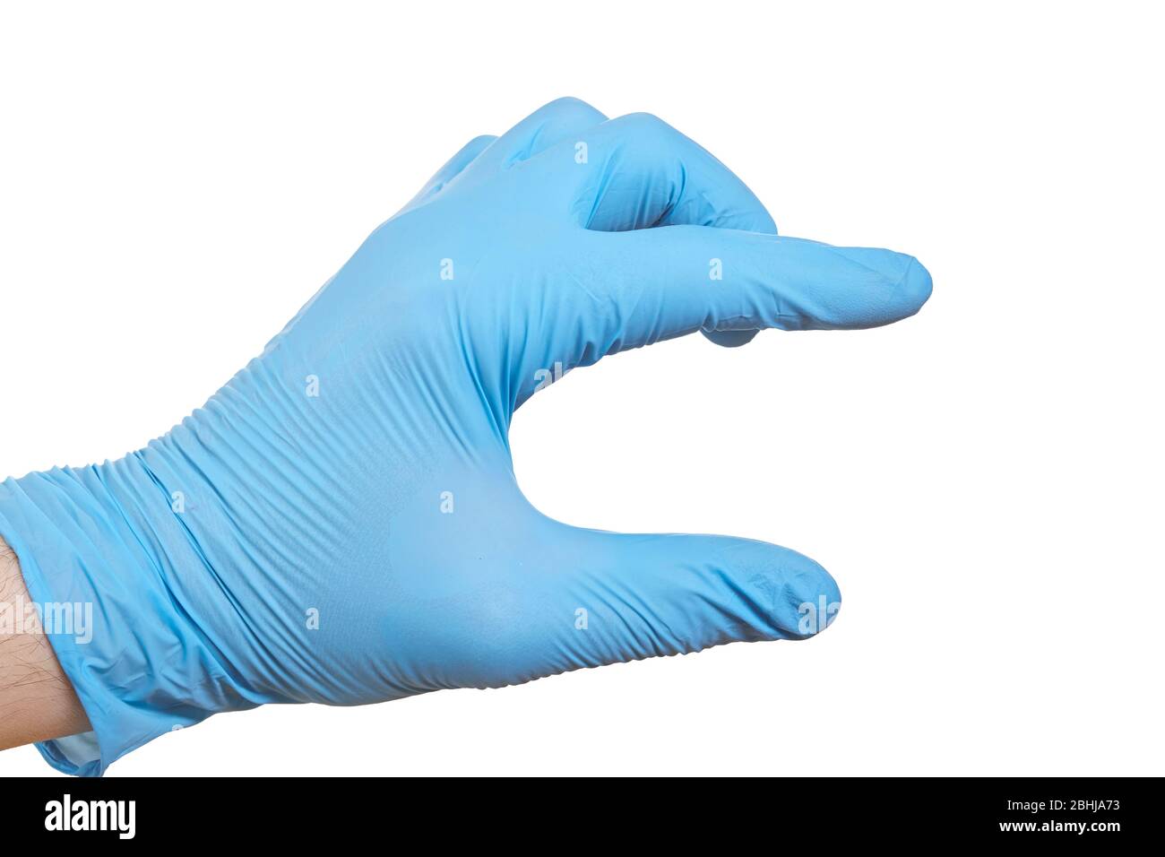 Doctor hand in sterile gloves in holding position isolated on