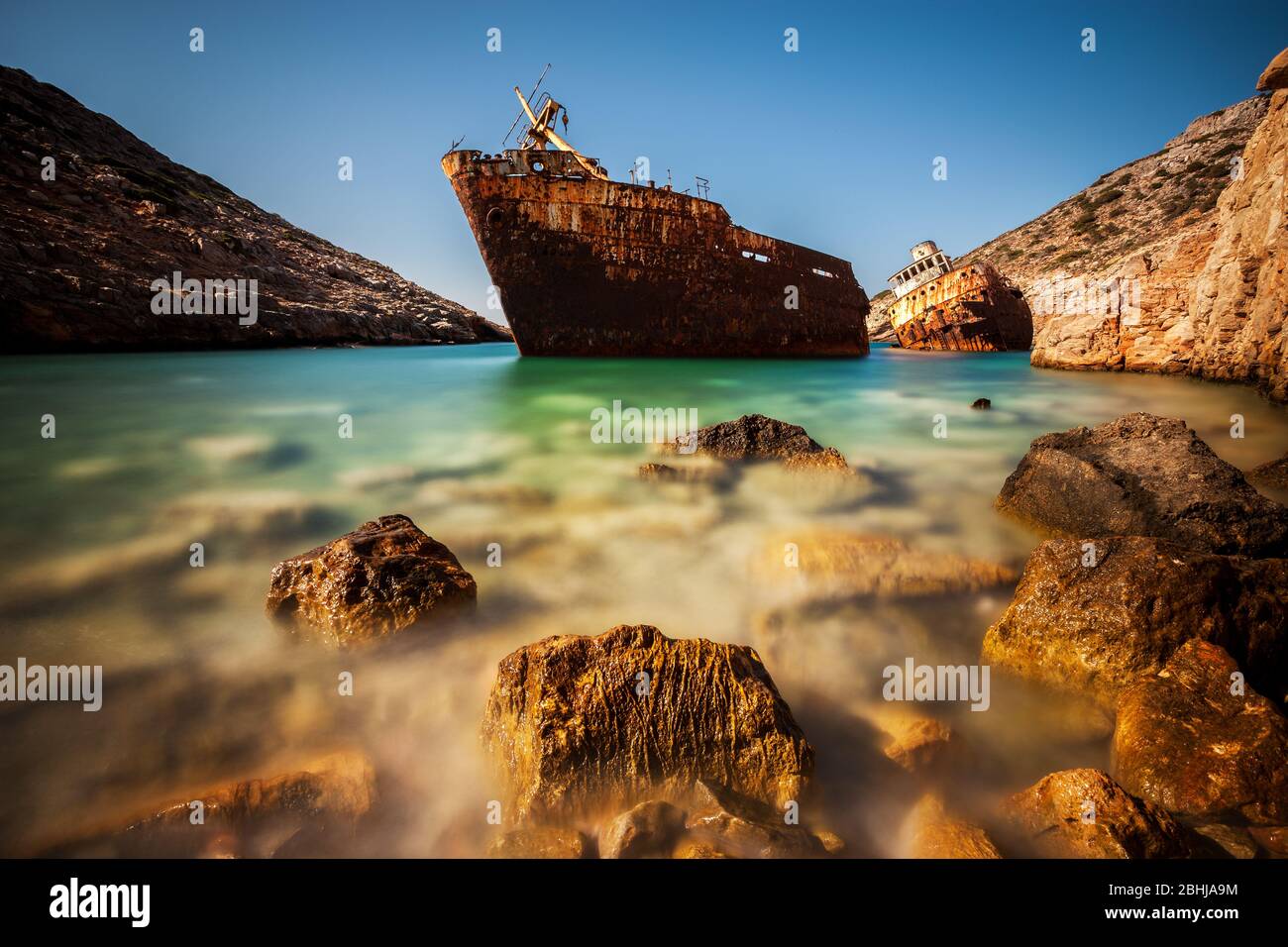 A shipwreck in Amorgos island, Nasso, Greece, Cyclades islands, Southern Europe Stock Photo