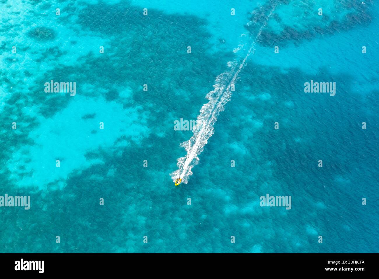 Seychelles boat background ocean sea copyspace aerial photo travel Stock Photo