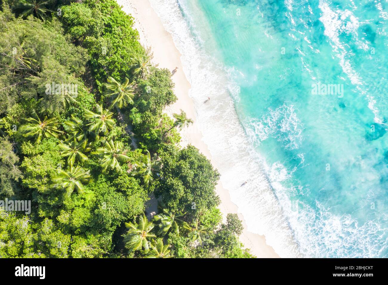 Seychelles Takamaka beach Mahe island vacation drone view aerial photo landscape Stock Photo