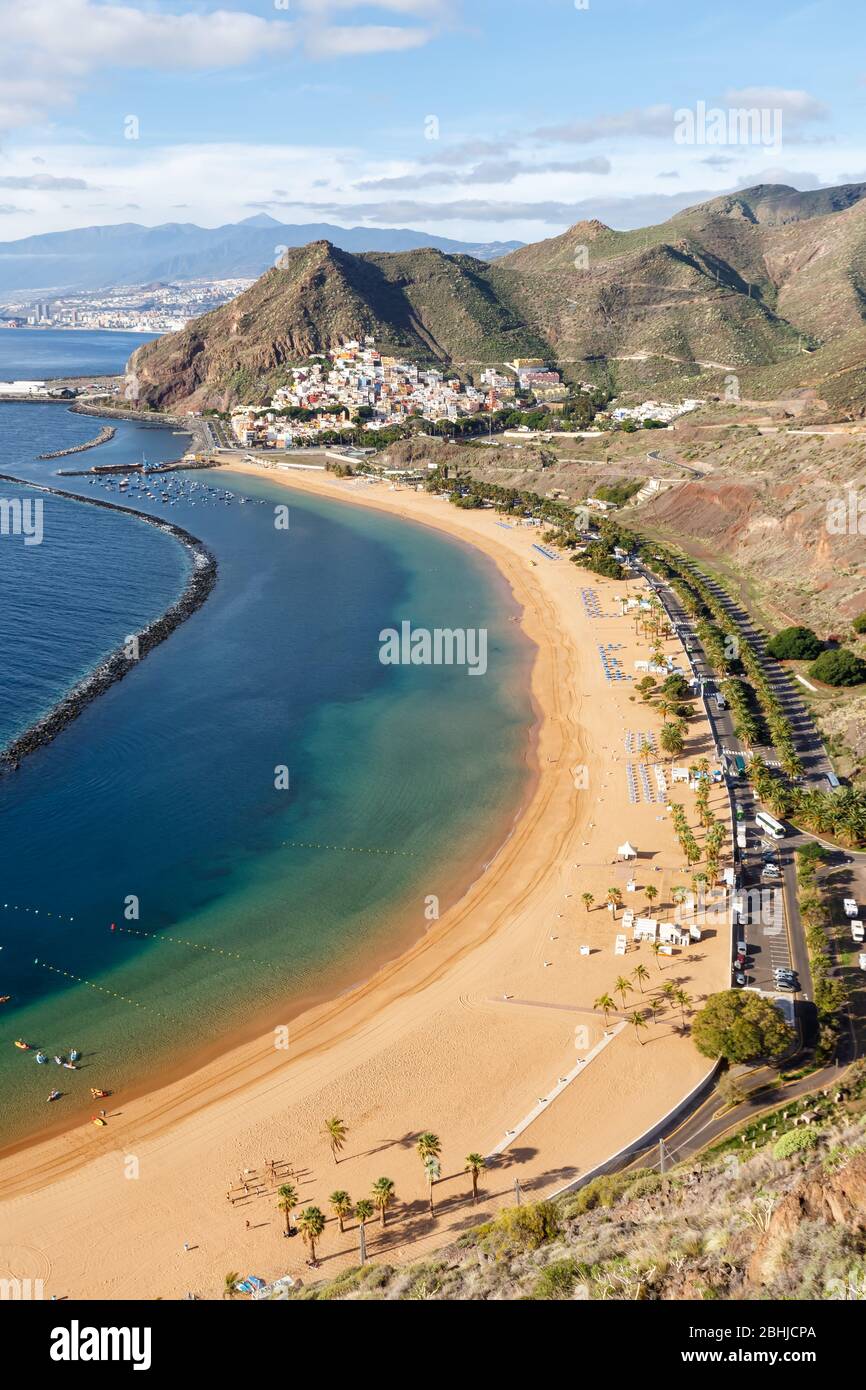 Tenerife beach Teresitas Canary islands sea Spain travel traveling portrait format nature Stock Photo