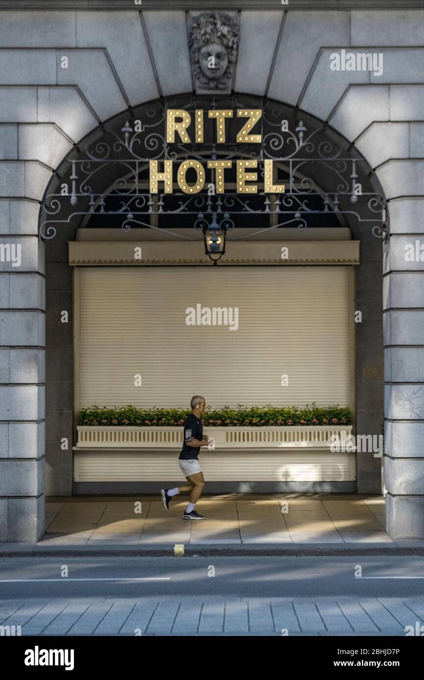 For the first time since the second world war, the Ritz Hotel is shuttered up and closed during the Coronavirus outbreak in April 2020 Stock Photo