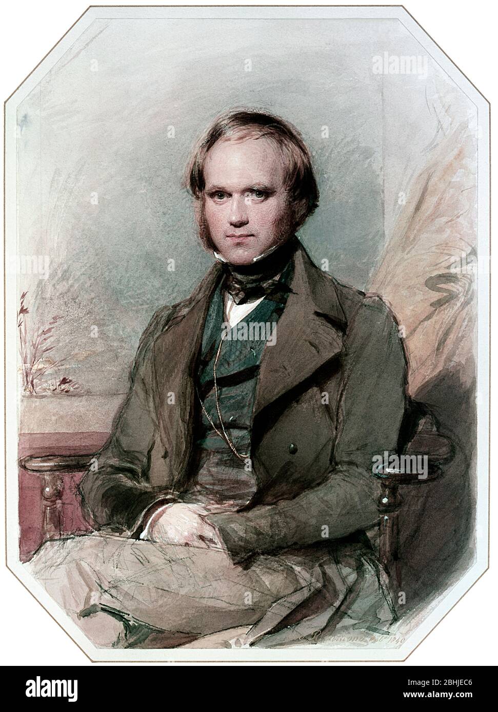 Charles Darwin portrait by George Richmond, 1840. Charles Darwin English scientist: 12 February 1809 – 19 April 1882. George Richmond English painter: 28 March 1809 – 19 March 1896. Stock Photo