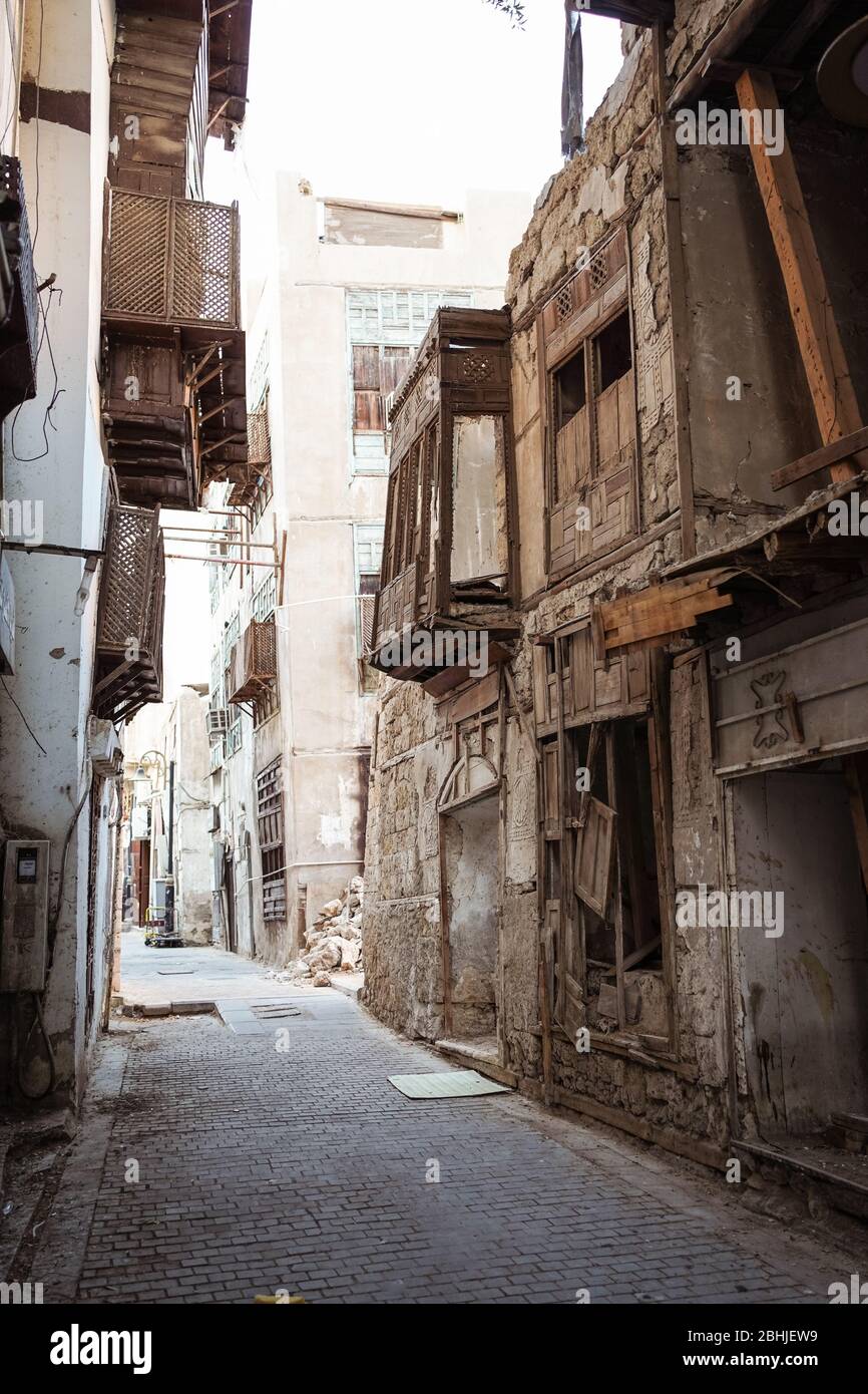 Historic wooden building in the UNESCO historic center called Al-Balad, Jeddah, Saudi Arabia Stock Photo