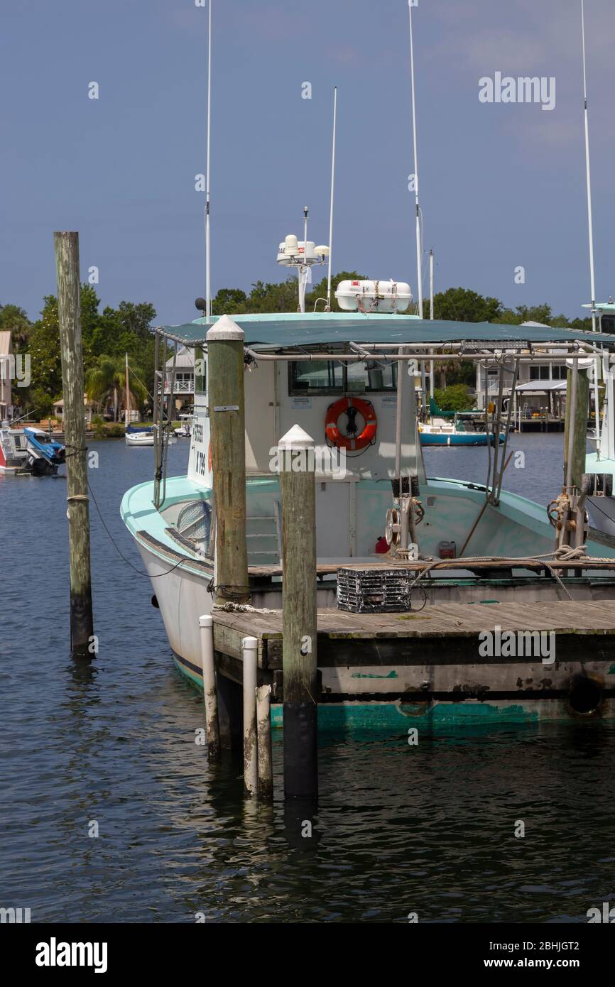 A commercial fishing boat in the harbor at Crystal River, Florida Stock Photo