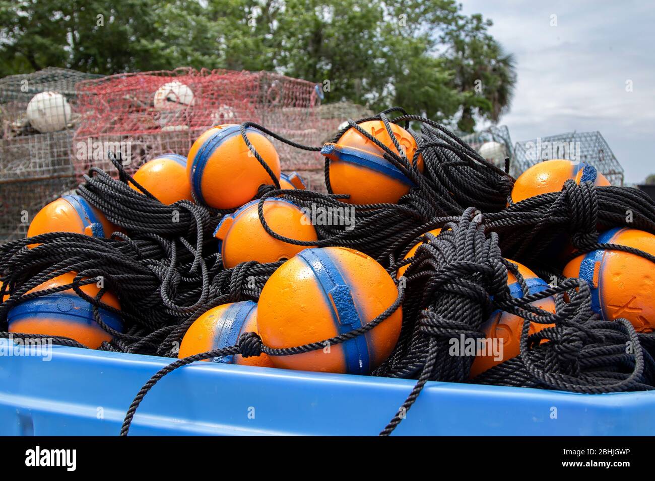 Crab pots ready for deployment at Crystal River, Florida Stock Photo