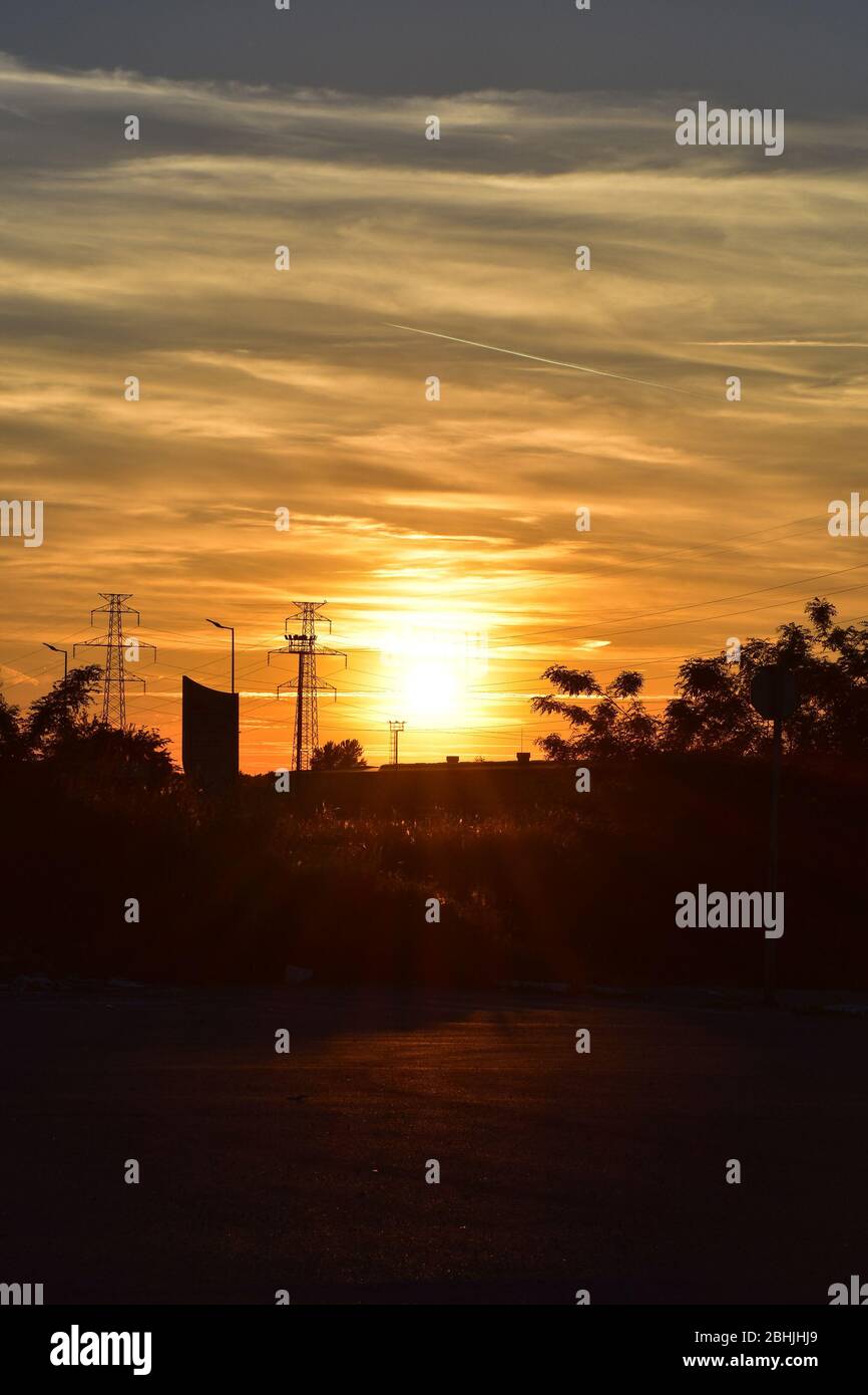 White orange color of the sky from sunset Stock Photo