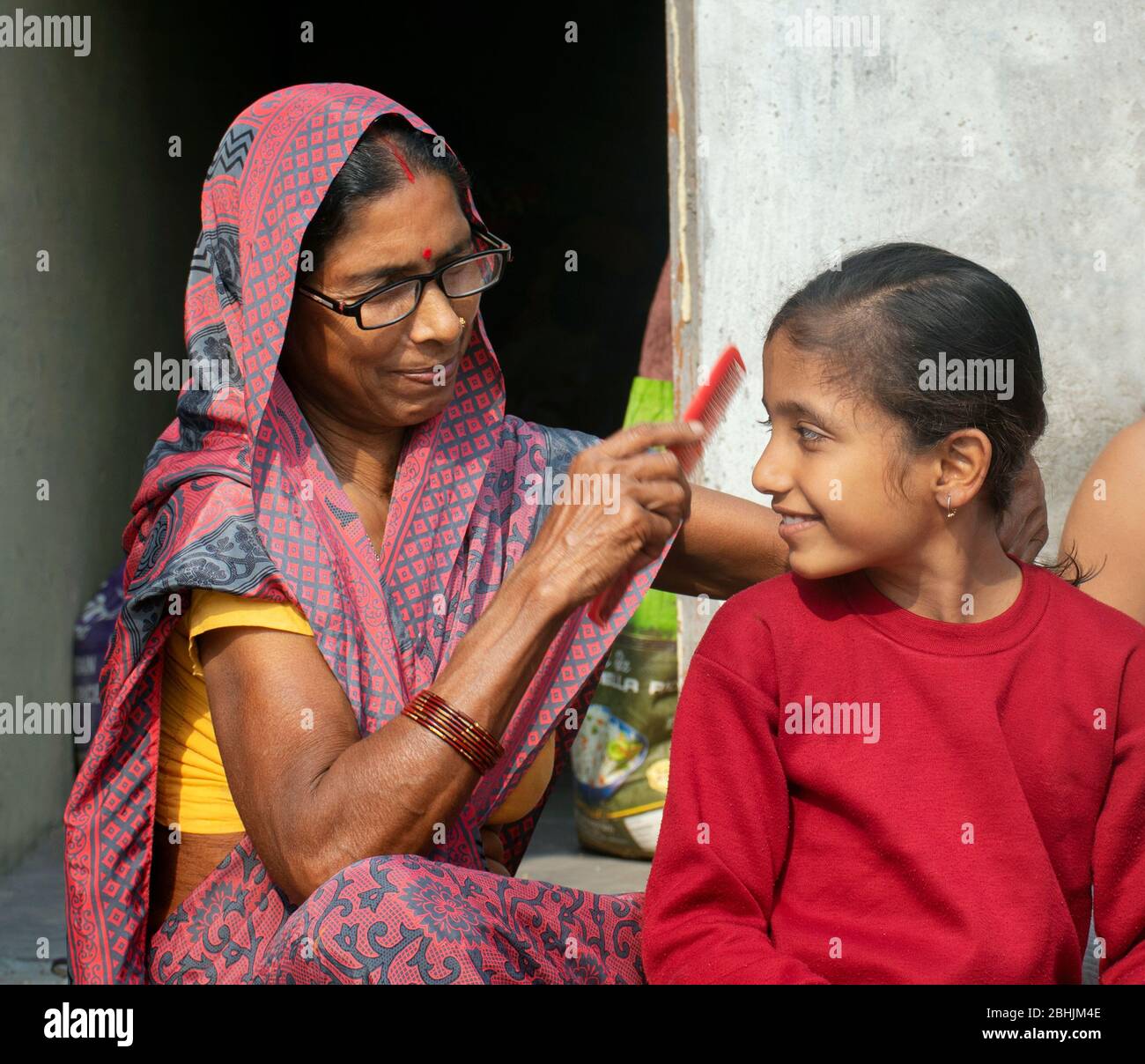 Portrait of indian Grandmother and granddaughter Stock Photo
