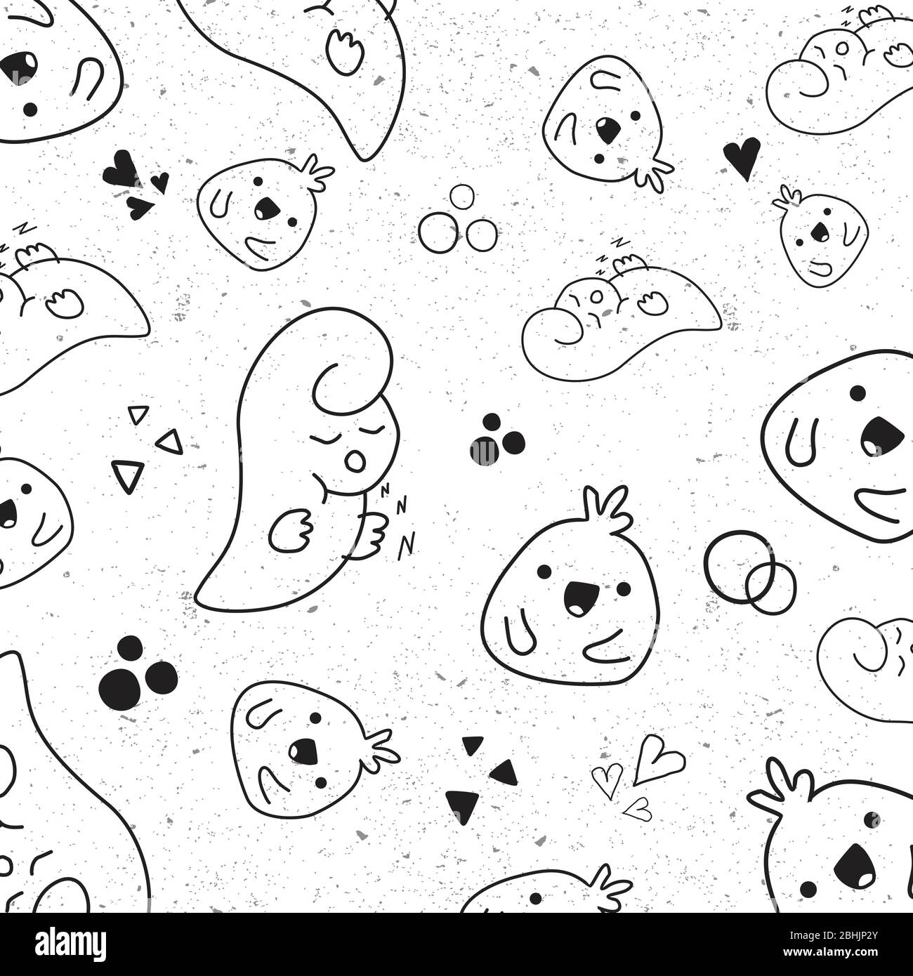 Abstract seamless texture with a fun cartoon sleep and smile background. Seamless monochrome cartoon sleep and smile background for fabric, wallpapers Stock Vector