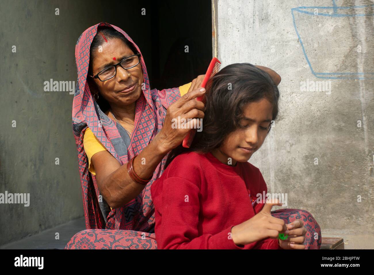 Portrait of indian Grandmother and granddaughter Stock Photo