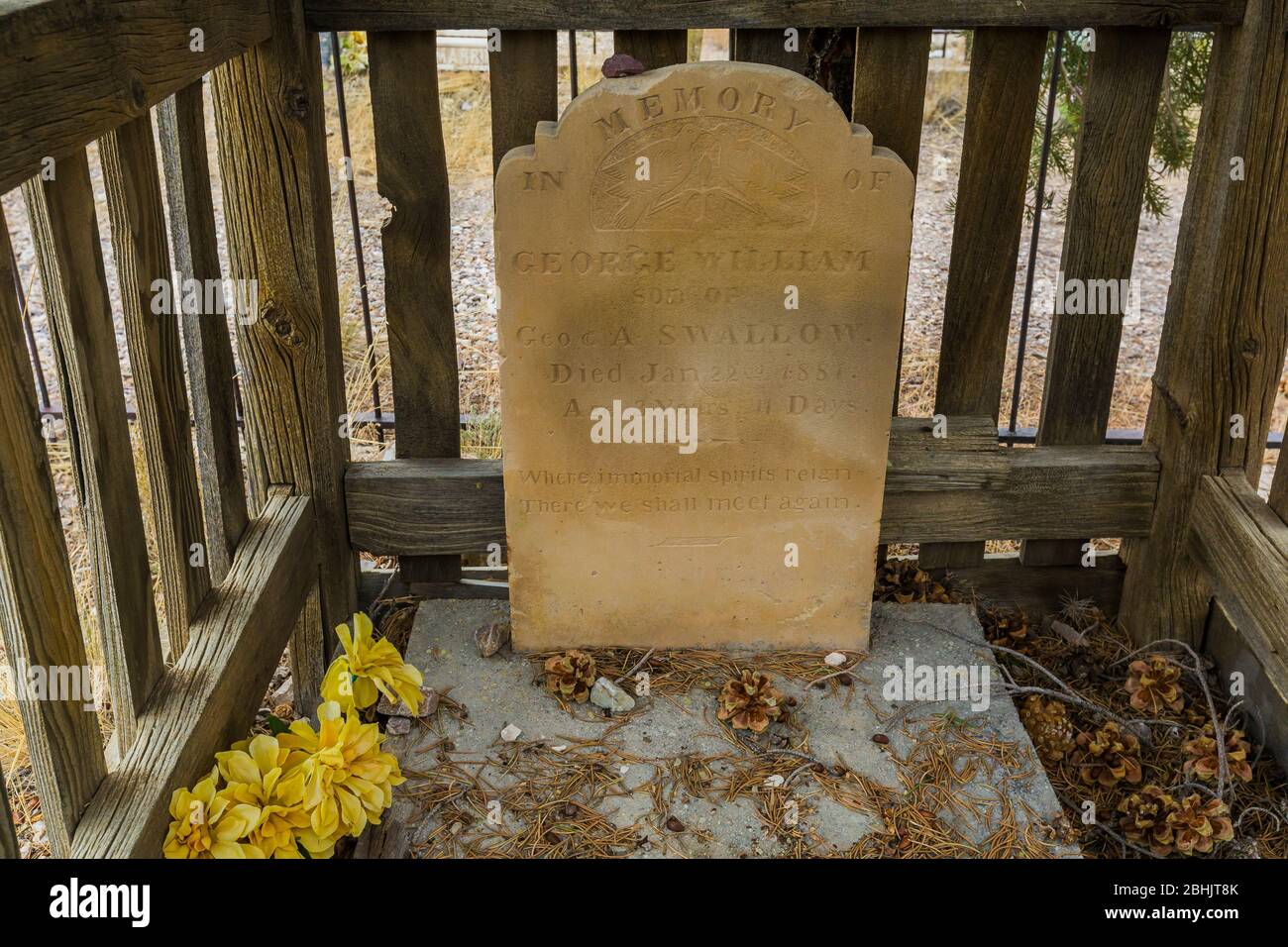 Cemetery in the old ghost town of Osceola, once a thriving mining boomtown, Nevada, USA Stock Photo