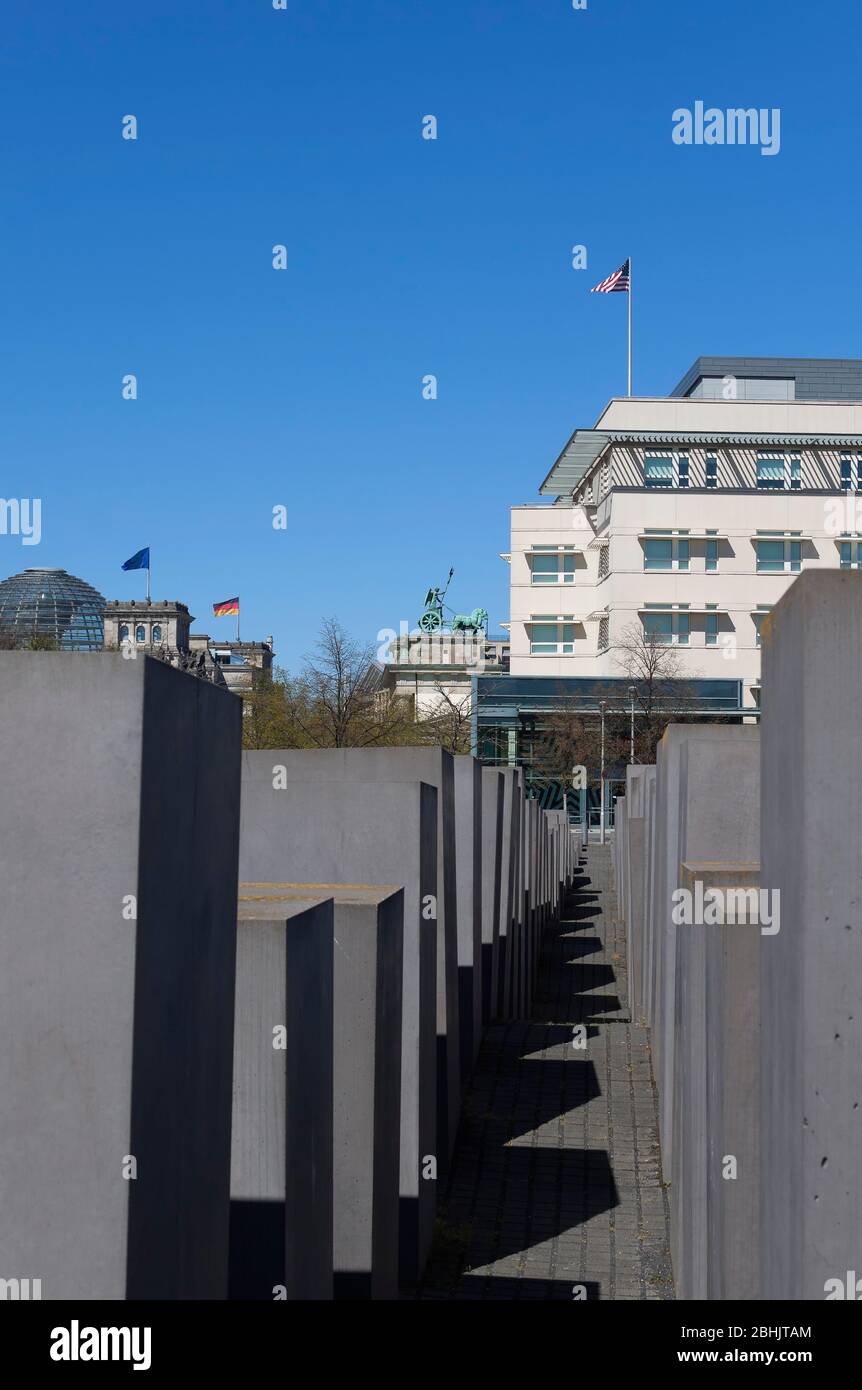 Holocaust Memorial in front of the American Embassy and the Reichstag building Stock Photo