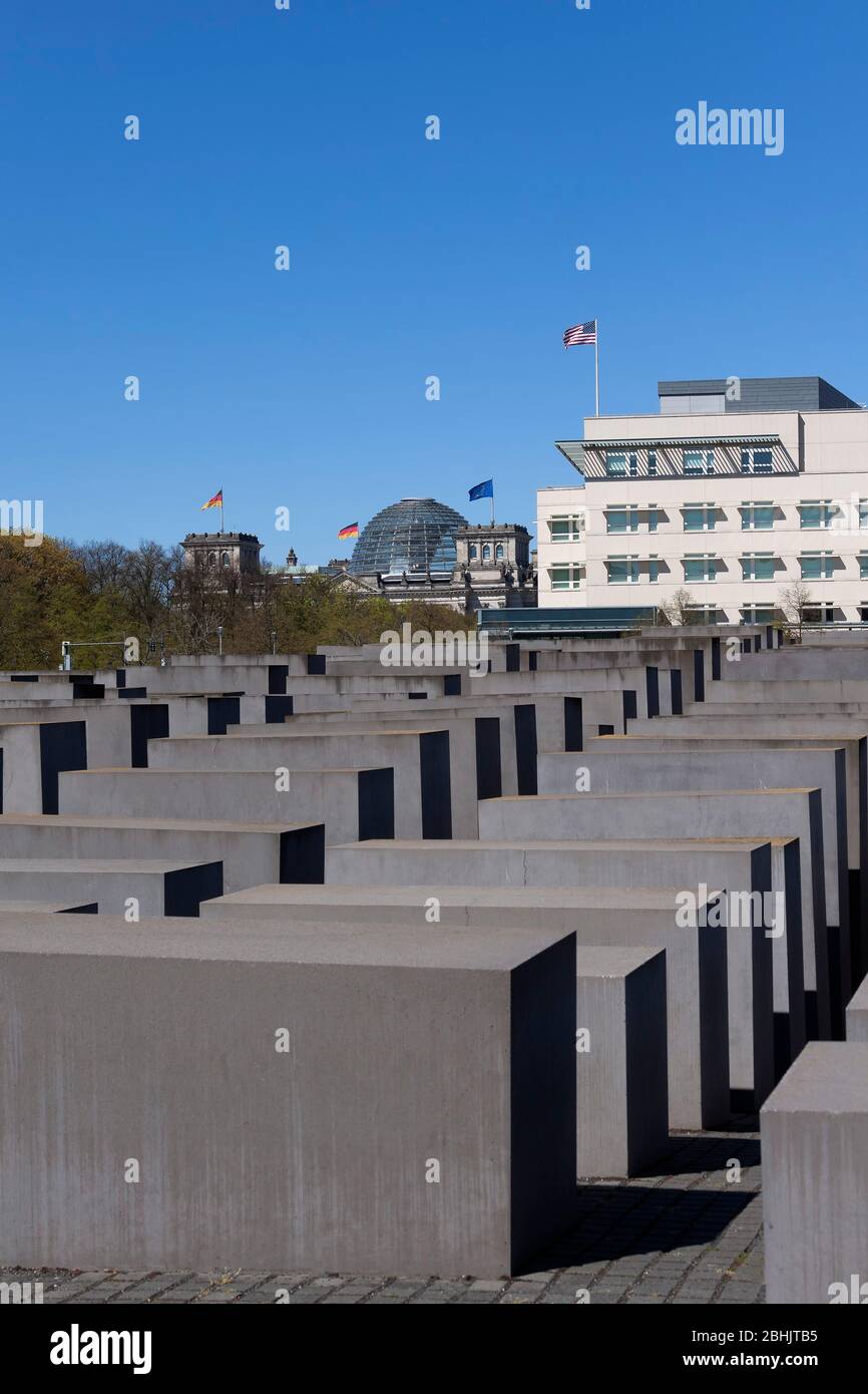 Holocaust Memorial in front of the American Embassy and the Reichstag building Stock Photo