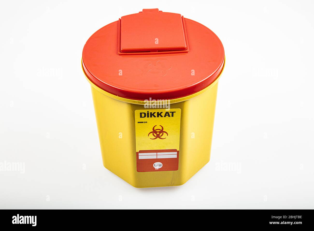 Medical Waste Rubbish Bins 1,3 liter. Yellow biohazard medical contaminated clinical waste