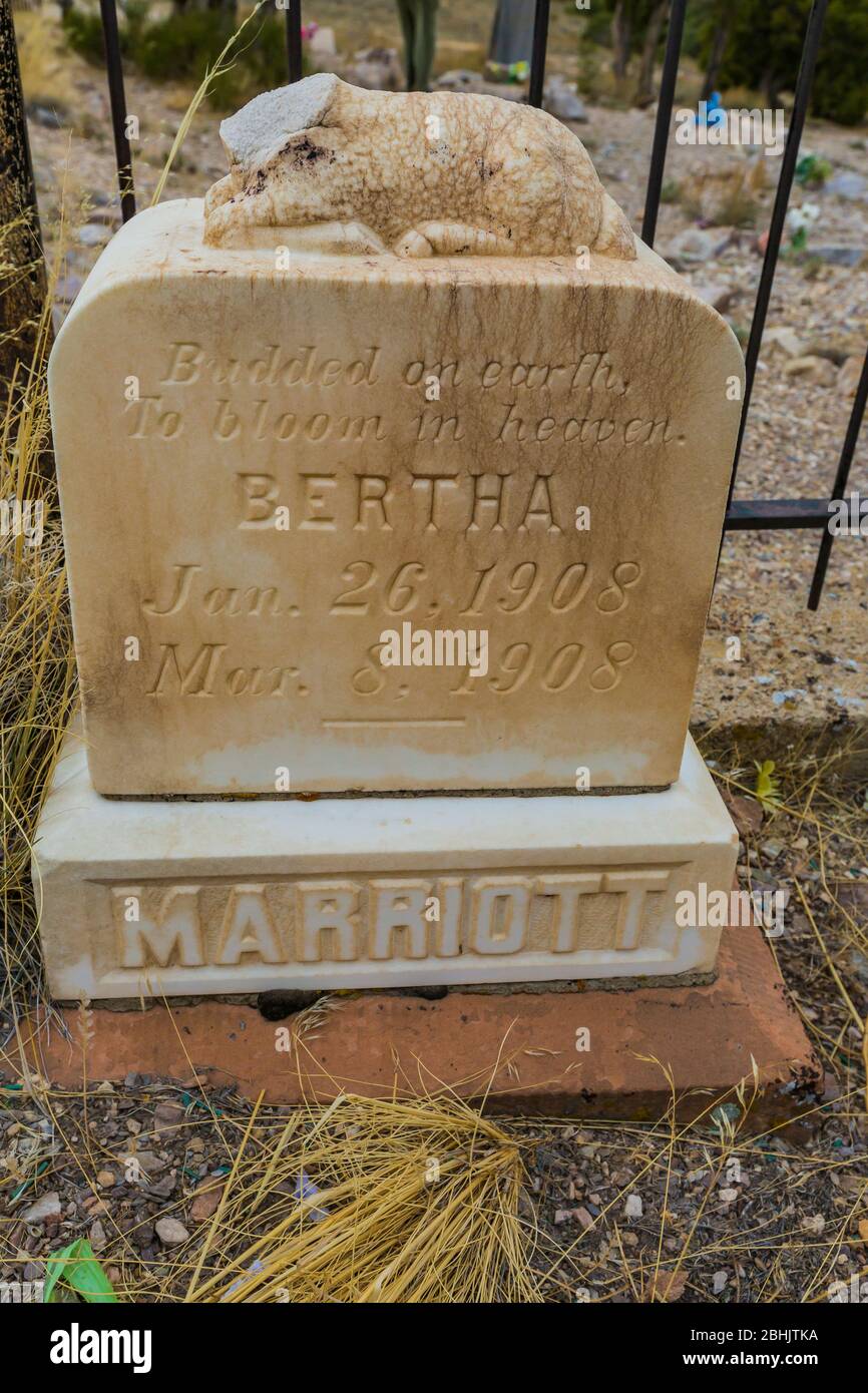 Grave for baby Bertha Marriott in cemetery in the old ghost town of
