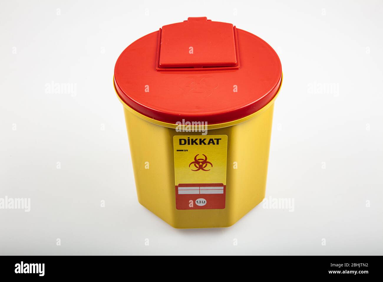 Medical Waste Rubbish Bins 1,3 liter. Yellow biohazard medical contaminated  clinical waste container isolated on white background Stock Photo - Alamy