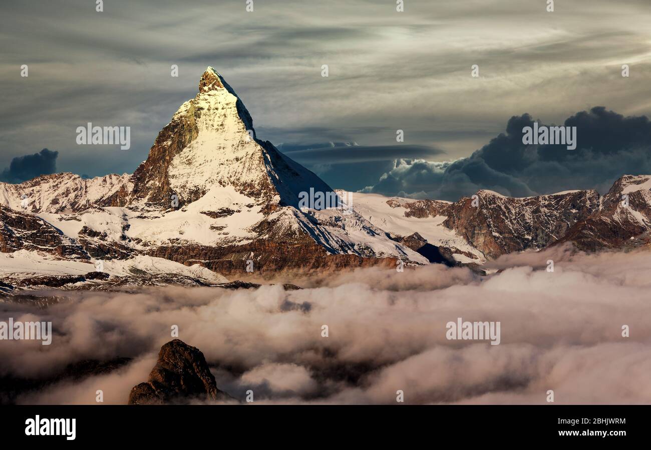 Storm clouds over Matterhorn, Switzerland. Stock Photo