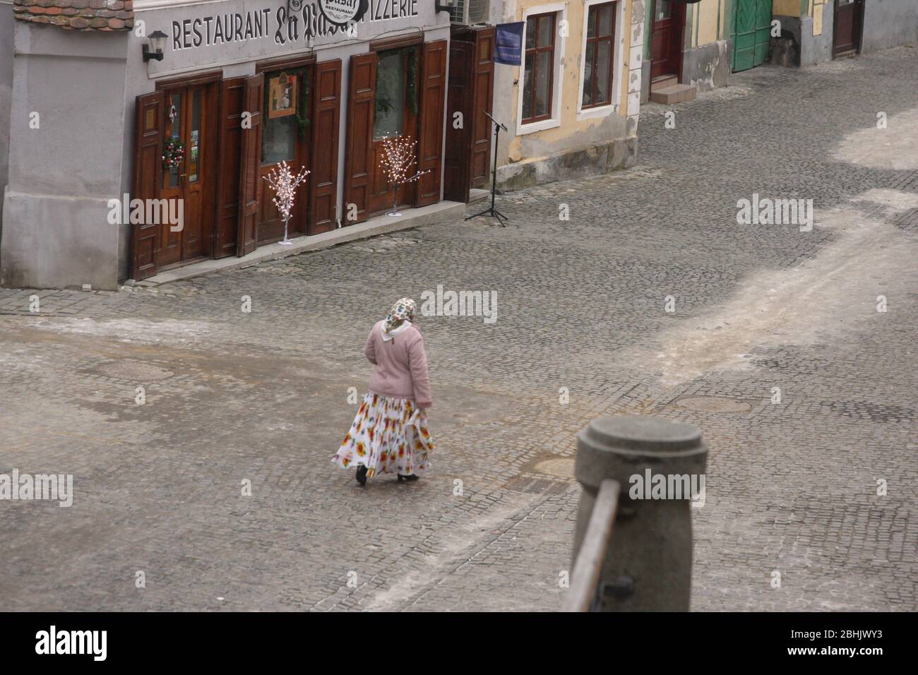 Sibiu, Romania. Gypsy woman in the Old City. Stock Photo