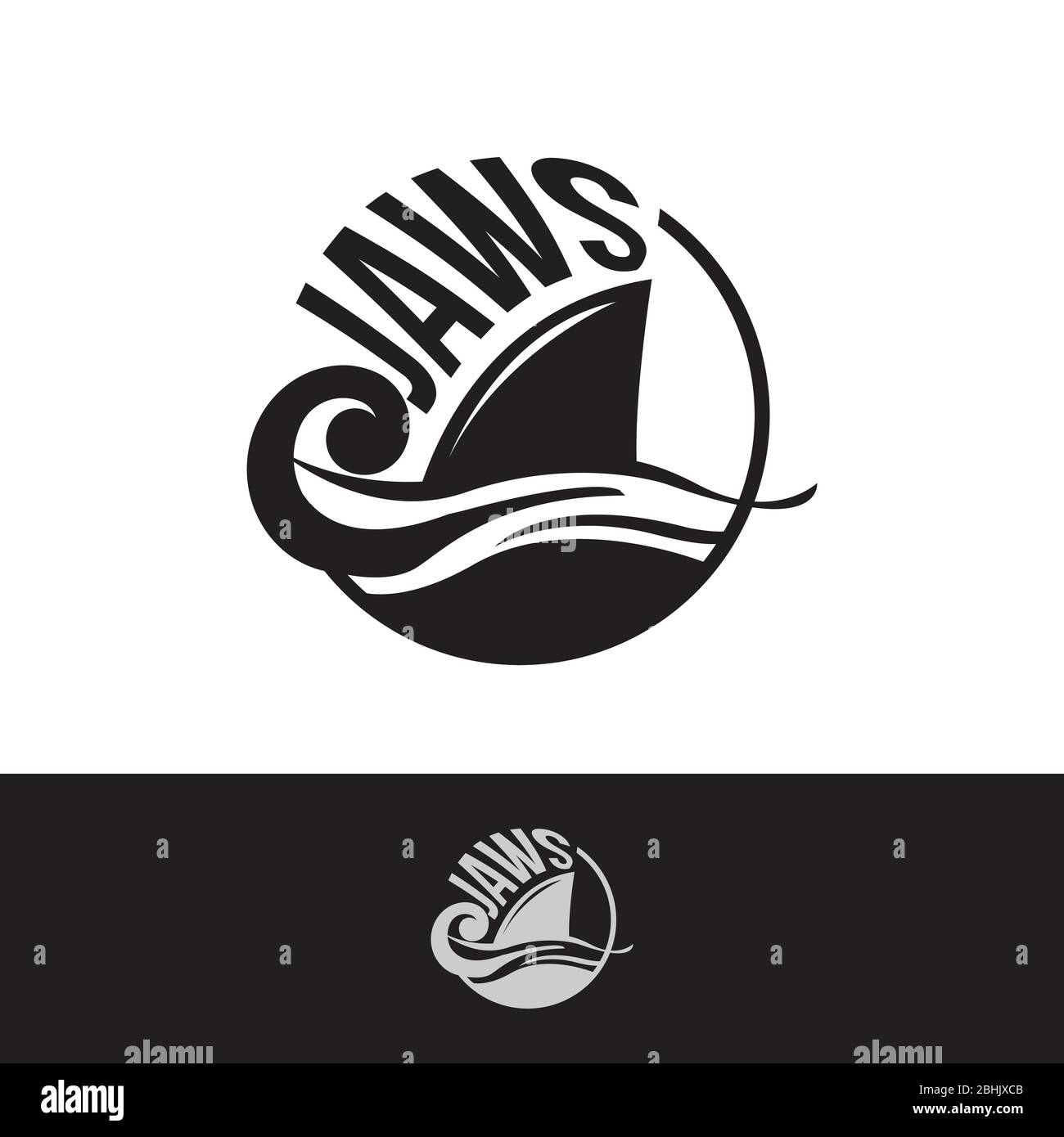 Letter jaws with Shark fin on surface of ocean. Letter emblem jaws on the white background. Vector illustration EPS.8 EPS.10 Stock Vector