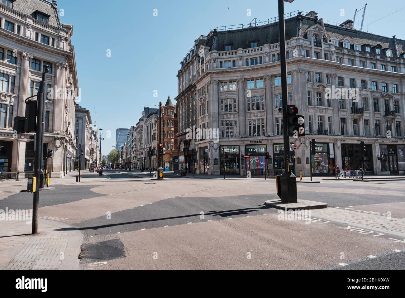 Empty Streets caused by coronavirus lockdown, Oxford Circus, London Stock Photo