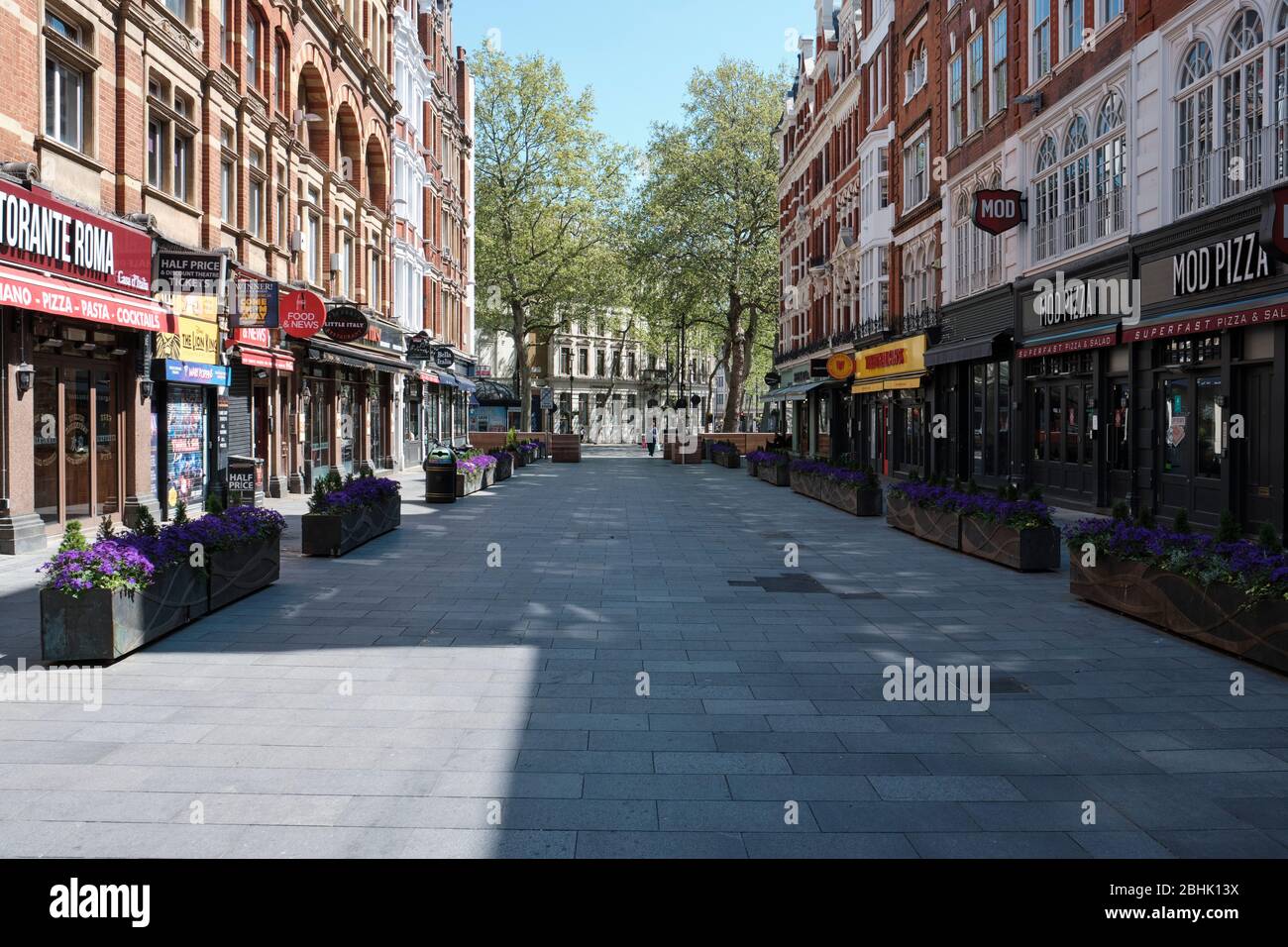 Empty Streets caused by coronavirus lockdown, Leicester Square, London Stock Photo