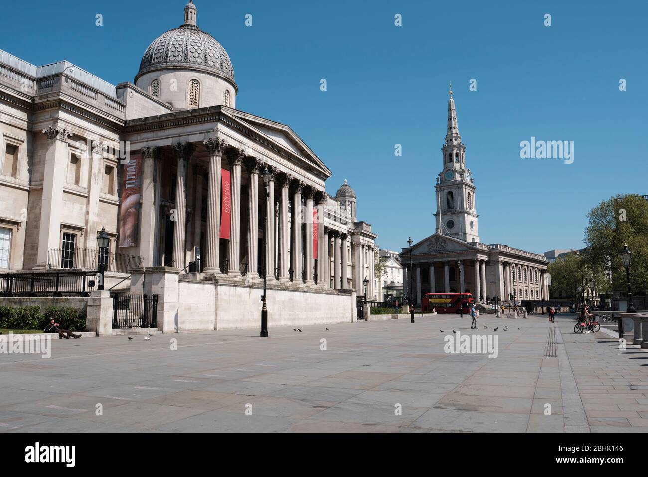 Empty Streets caused by coronavirus lockdown, Trafalgar Square, London Stock Photo