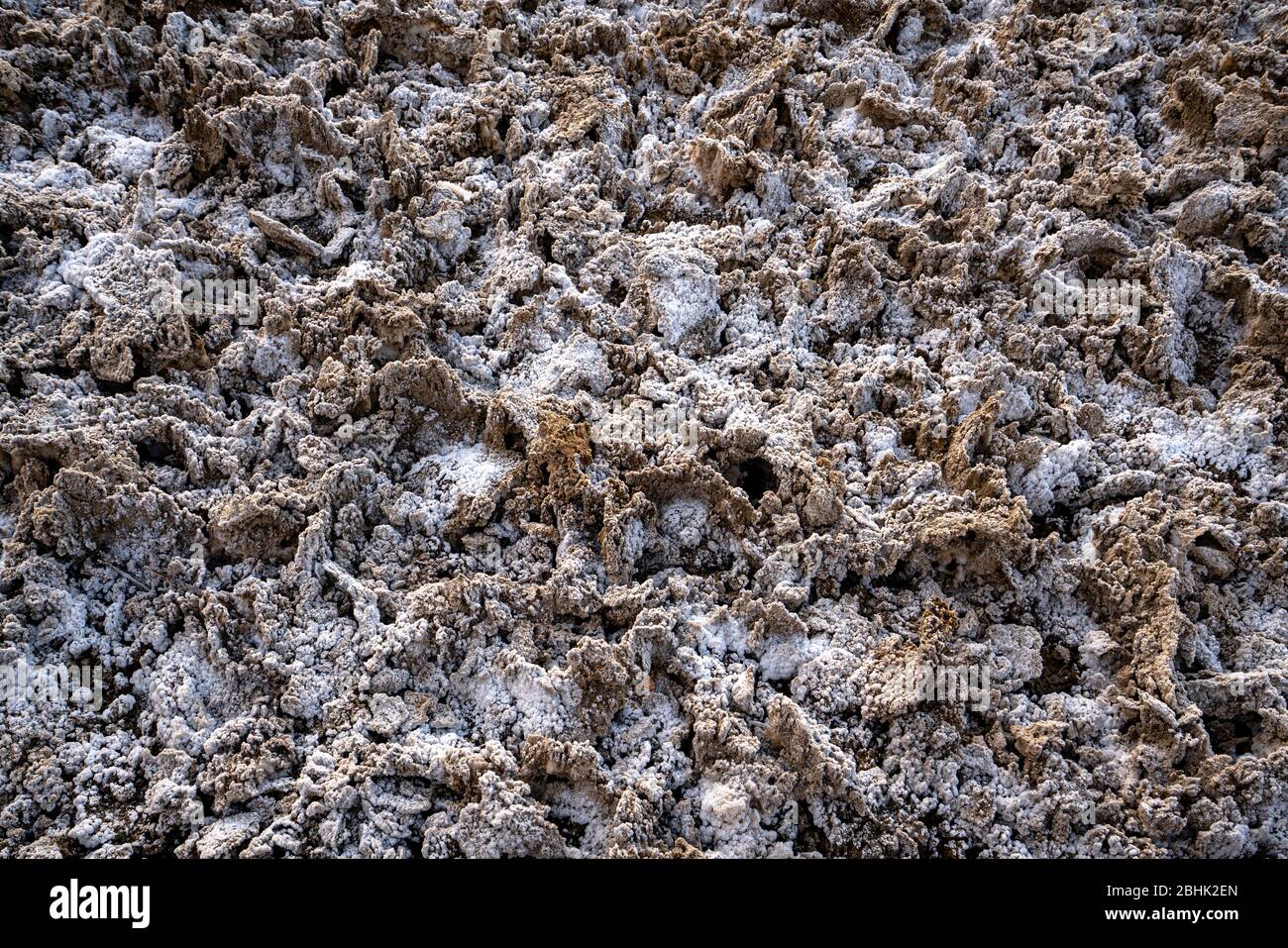 Closeup image of crusty salt formations at Badwater Basin in Death Valley national Park, California Stock Photo