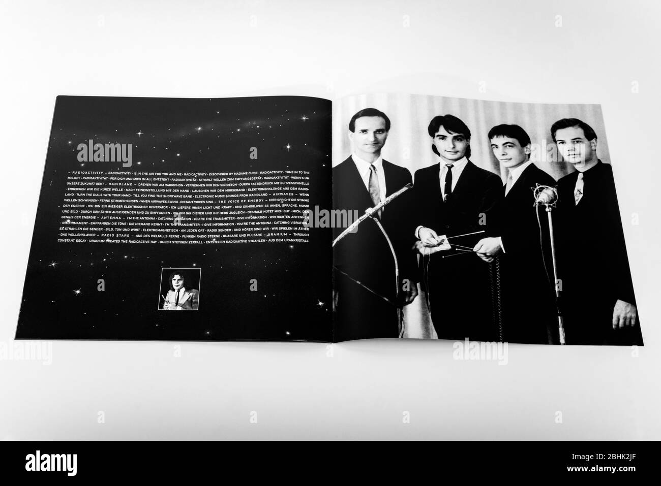 Kraftwerk promotional booklet with lyrics from the album Radioactivity Stock Photo
