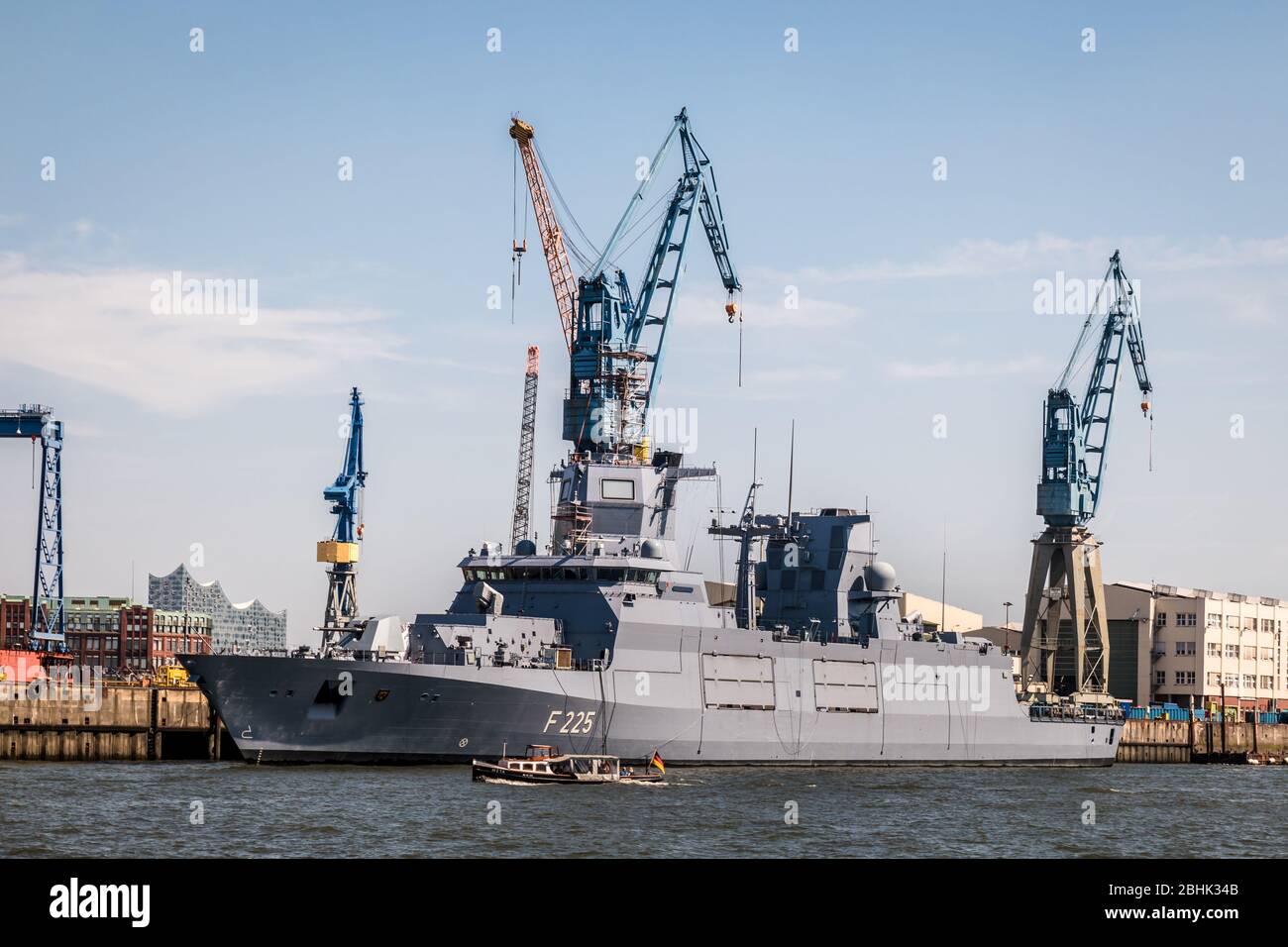The German naval frigate Rheinland-Pfalz (F225) navy ship in the Port ...