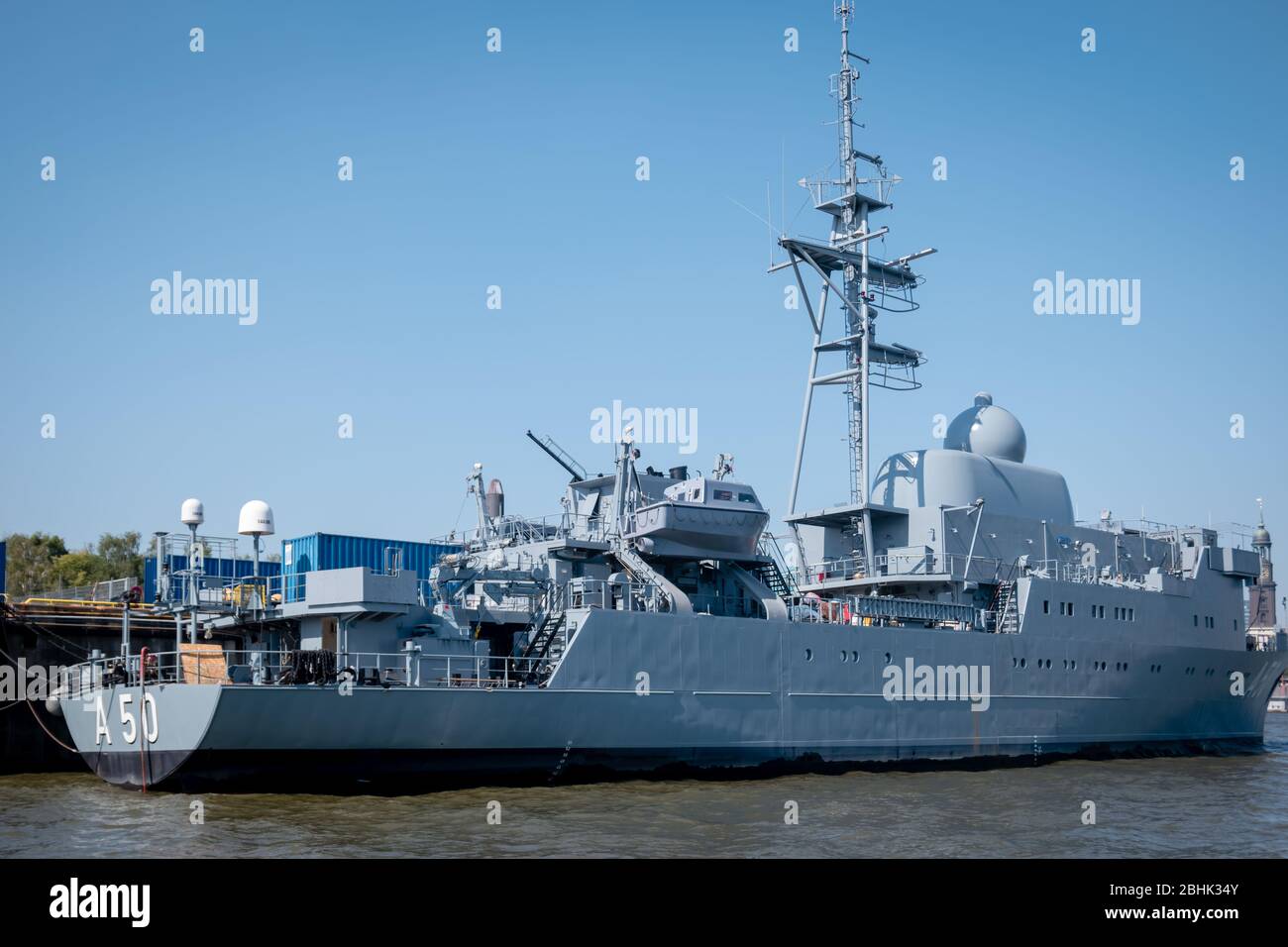 The German Oste-class fleet service ship Alster (A50) - navy auxillary - in the Port of Hamburg Stock Photo