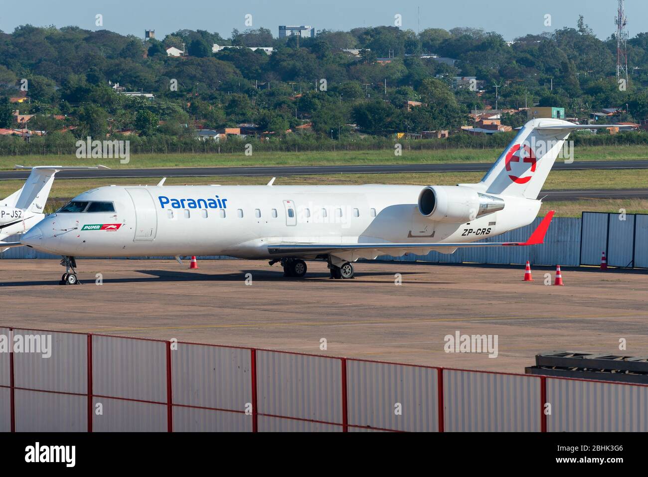 Paranair Bombardier CRJ-200 parked at Silvio Pettirossi Asuncion International Airport in Paraguay. Paranair is a new Paraguayan airline. ZP-CRS. Stock Photo