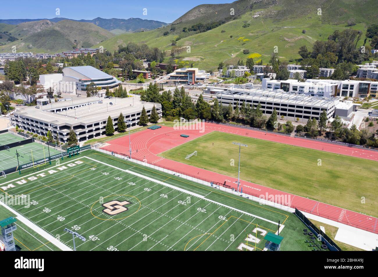 Aerial view above the campus of Cal Poly San Luis Obispo, California Stock Photo
