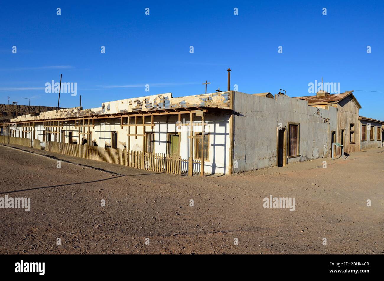 Derelict houses, ghost town Humberstone Saltpetre Works, Tarapaca region, Chile Stock Photo