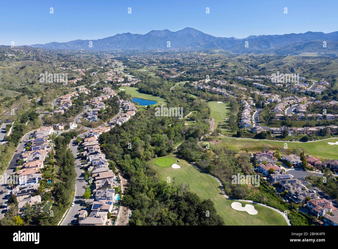 Aerial view above Coto De Caza gated community in the foothills of