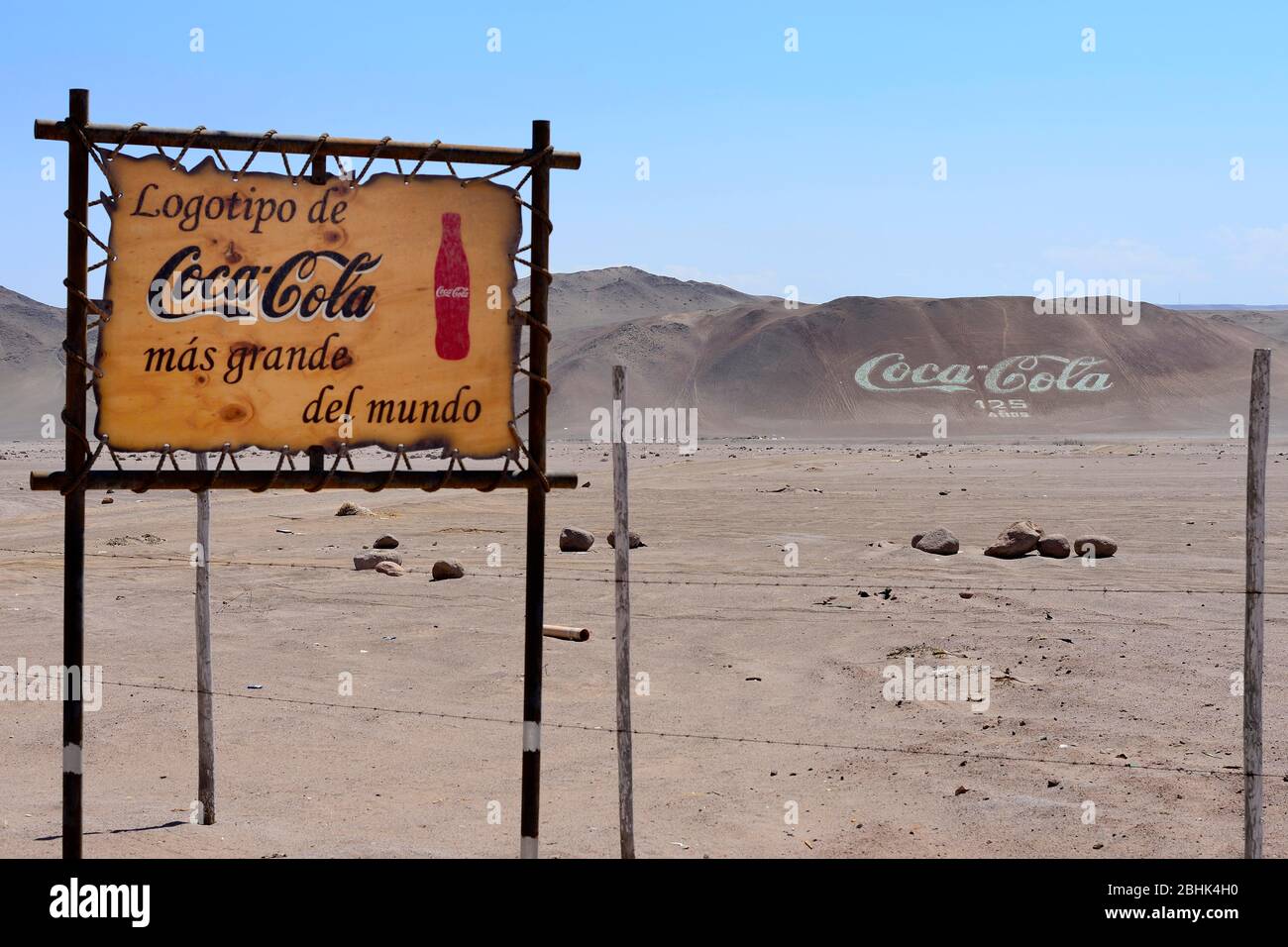 The largest Coca Cola logo in the world, made from old bottles, near Arica, Arica y Parinacota region, Chile Stock Photo