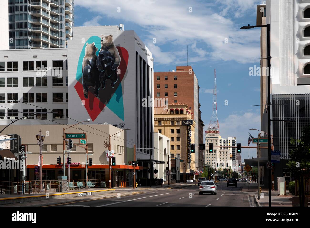 View looking up Central Avenue in downtown Phoenix, Arizona Stock Photo