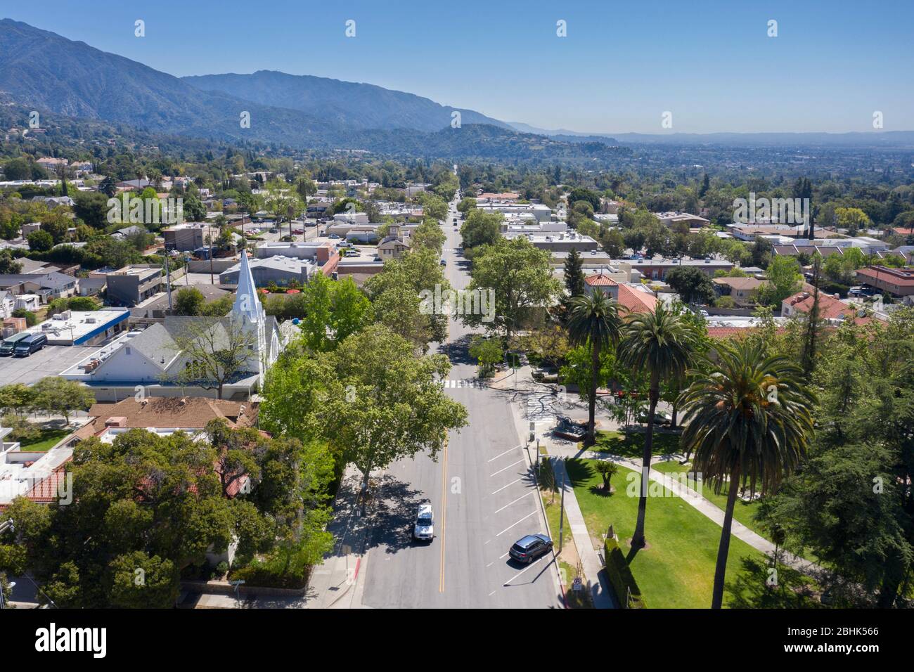Aerial view above downtown Sierra Madre, California Stock Photo Alamy