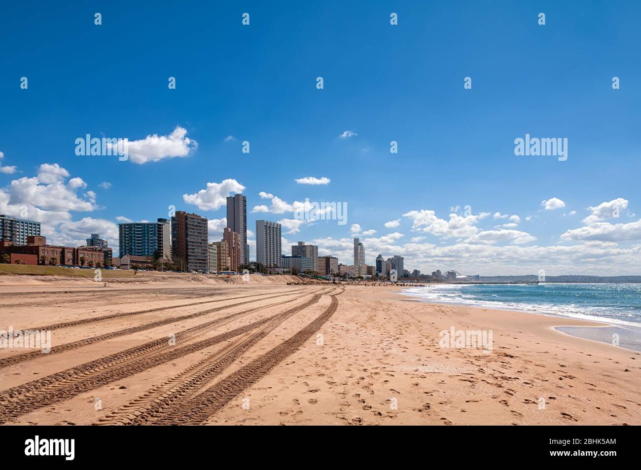 South beach and cityscape of Durban, South Africa. Durbanis the third largest city in the country Stock Photo