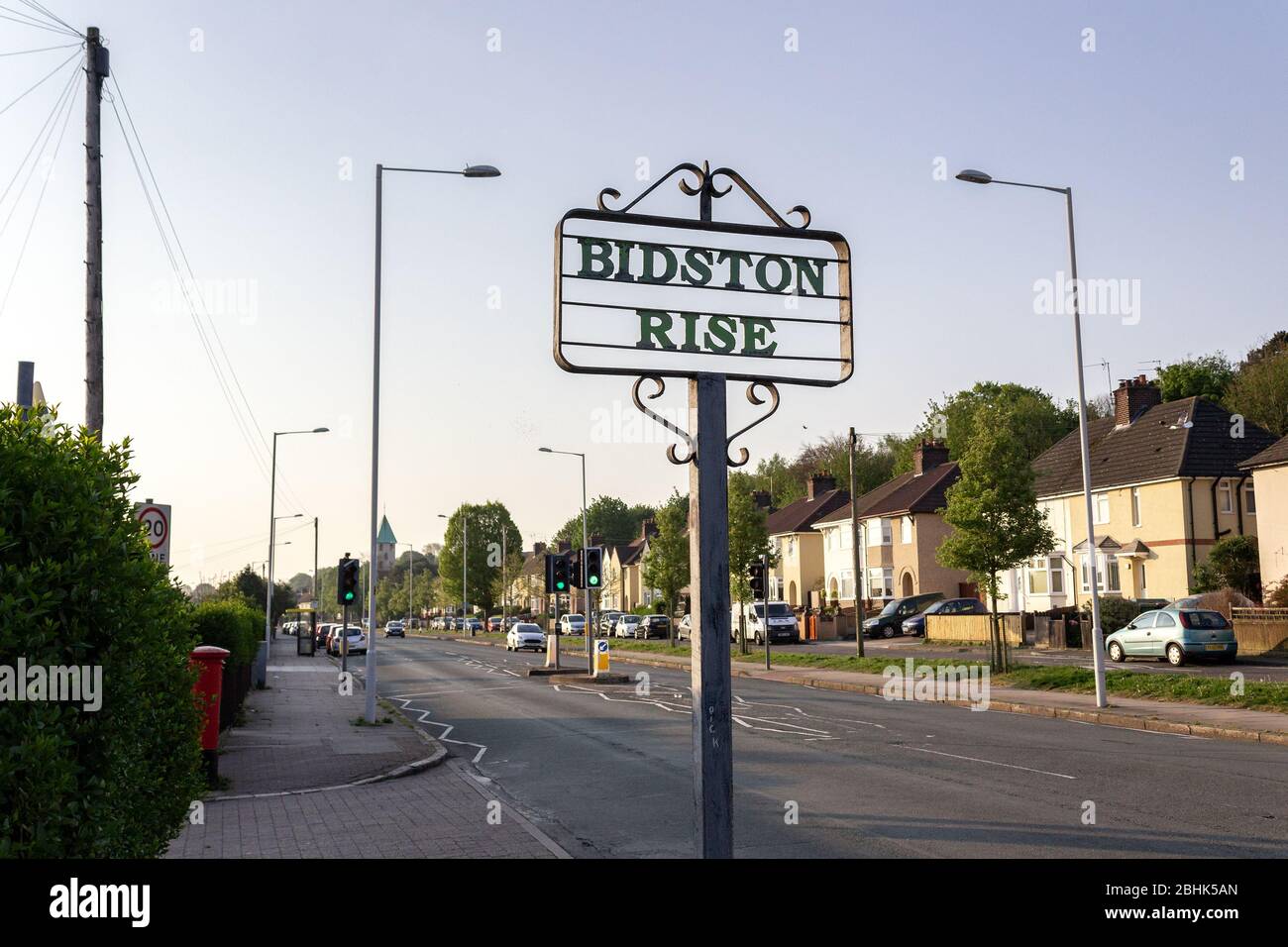 Bidston Rise sign on Hoylake Road, Bidston, suburb of Birkenhead Stock Photo
