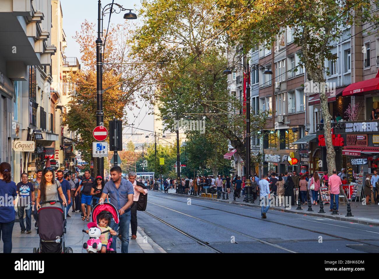 Istanbul, Turkey- September 17, 2017:Citizens and tourists flock to the downtown streets full of shops and restaurants Stock Photo