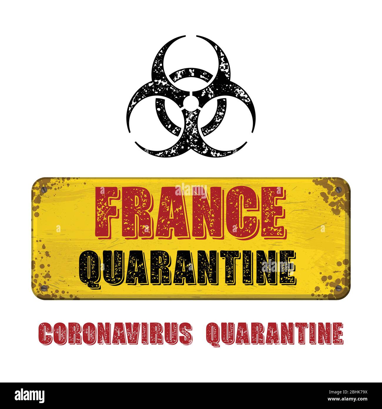 France grunge yellow nameplate quarantine Stock Vector
