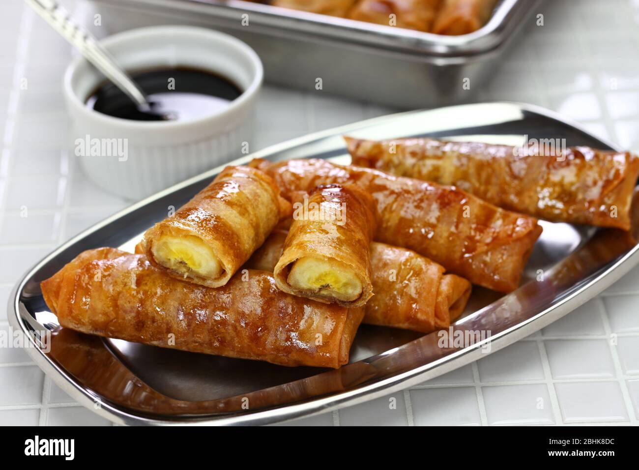 turon, filipino banana spring roll, banana lumpia Stock Photo