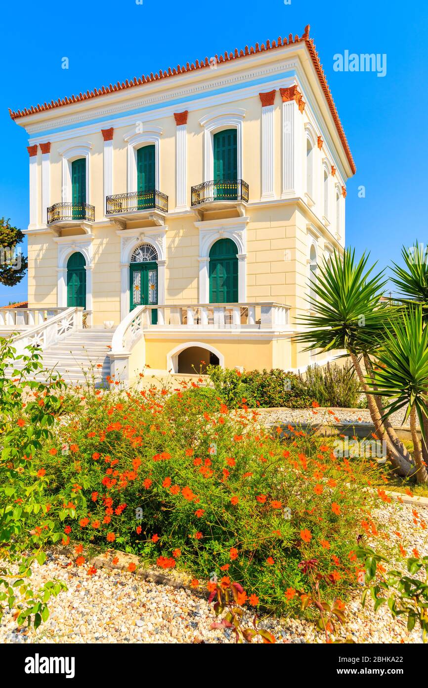 Luxury villa in garden on Greek island of Samos, Greece Stock Photo