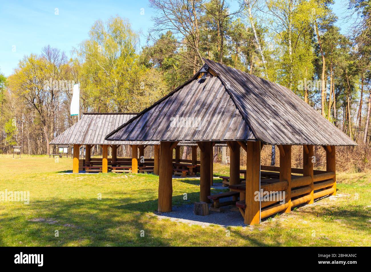 Rest area for tourists in Puszcza Niepolomicka near Krakow city, Poland Stock Photo