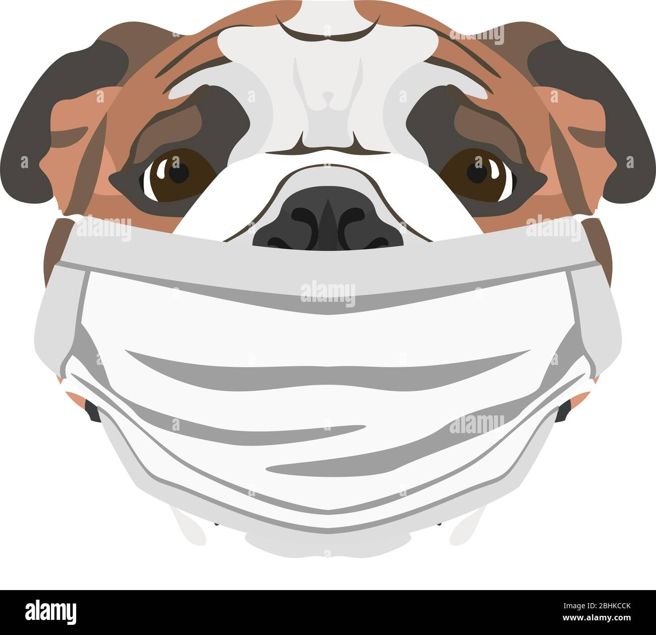 Illustration of an english bulldog with respirator. At this time of the pandemic, the design is a nice graphic for fans of dogs. Stock Vector