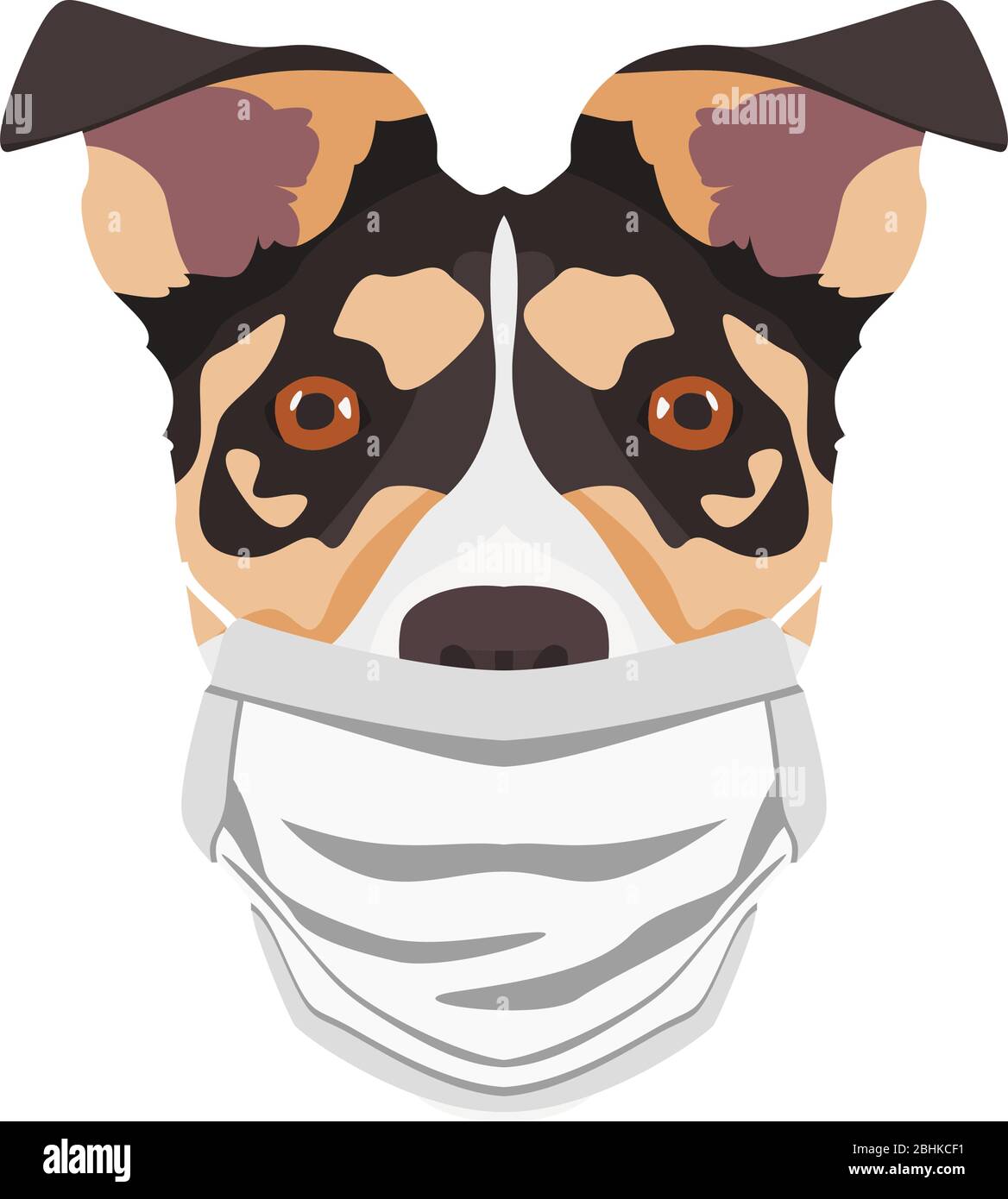 Illustration of a Jack Russel Terrier wearing a respirator. At this time of the pandemic, the design is a nice graphic for fans of dogs. Stock Vector